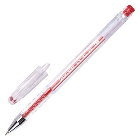 Ручка гелевая BRAUBERG "EXTRA", КРАСНАЯ, корпус прозрачный, узел 0,5 мм, линия 0,35 мм, 143903