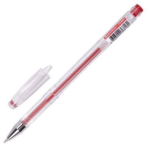 Ручка гелевая BRAUBERG "EXTRA", КРАСНАЯ, корпус прозрачный, узел 0,5 мм, линия 0,35 мм, 143903