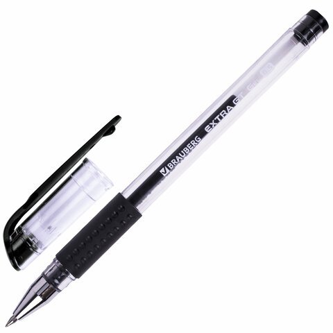 Ручка гелевая с грипом BRAUBERG "EXTRA GT", ЧЕРНАЯ, стандартный узел 0,5 мм, линия 0,35 мм, 143917