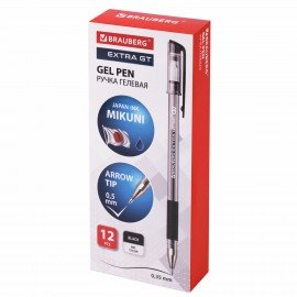 Ручка гелевая с грипом BRAUBERG "EXTRA GT", ЧЕРНАЯ, стандартный узел 0,5 мм, линия 0,35 мм, 143917
