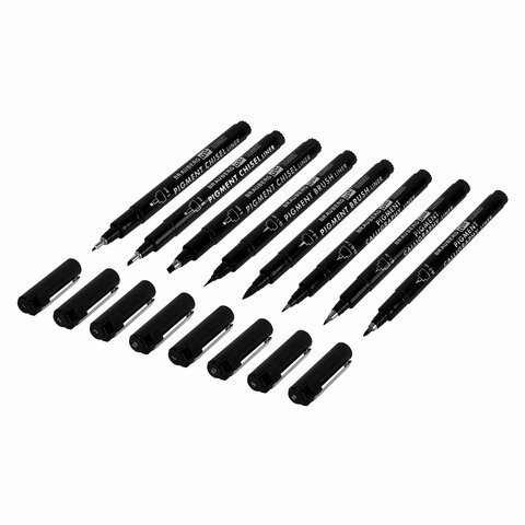 Капиллярные ручки линеры 16 шт. черные, 0,15-3,0 мм, BRAUBERG ART CLASSIC, 143946