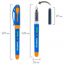 Ручка перьевая с 10 сменными картриджами, иридиевое перо, BRAUBERG KIDS, 143955