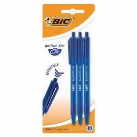 Ручки шариковые автоматические BIC "Round Stic Clic", НАБОР 3 шт., СИНИЕ, линия письма 0,32 мм, блистер, 926374