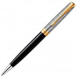 Ручка шариковая PARKER Sonnet Premium Metal Black GT, корп сереб, детали золото, черная, 2119787