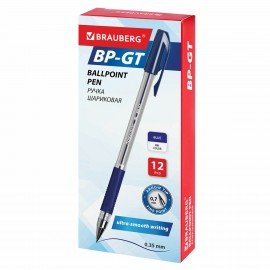 Ручка шариковая BRAUBERG "BP-GT", СИНЯЯ, корпус прозрачный, евронаконечник 0,7 мм, линия письма 0,35 мм, 144004