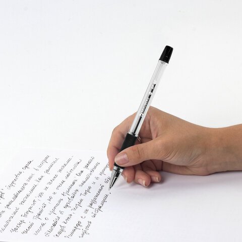 Ручка шариковая BRAUBERG "BP-GT", ЧЕРНАЯ, корпус прозрачный, евронаконечник 0,7 мм, линия письма 0,35 мм, 144006