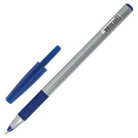 Ручка шариковая с грипом BRAUBERG "i-STICK POINT", СИНЯЯ, корпус серый, игольчатый узел 0,7 мм, линия письма 0,35 мм, 144021