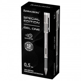 Ручка гелевая BRAUBERG "GEL ONE", ЧЕРНАЯ, стандартный узел 0,5 мм, линия письма 0,35 мм, 144037