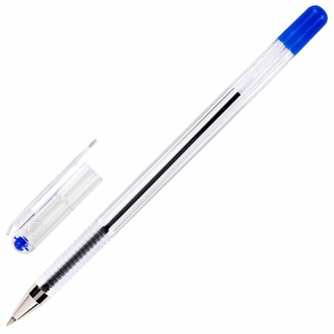 Ручка шариковая масляная MUNHWA "Option", СИНЯЯ, узел 0,5 мм, линия 0,3 мм, OP-02