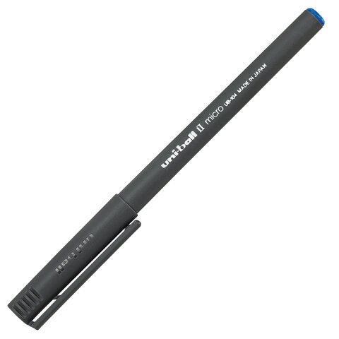 Ручка-роллер Uni-Ball II Micro, СИНЯЯ, корпус черный, узел 0,5 мм, линия 0,24 мм, UB-104 Blue