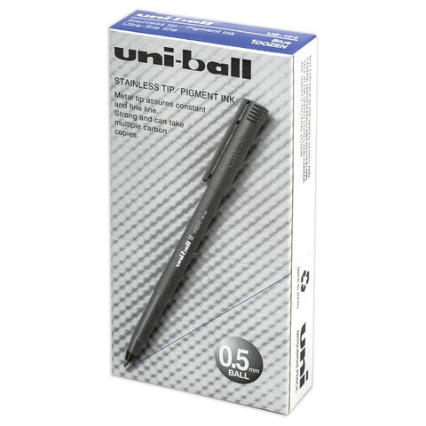 Ручка-роллер Uni-Ball II Micro, СИНЯЯ, корпус черный, узел 0,5 мм, линия 0,24 мм, UB-104 Blue