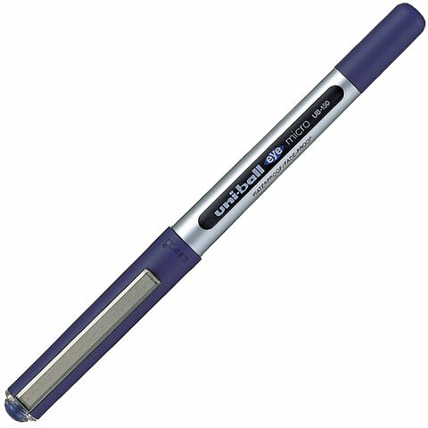 Ручка-роллер Uni-Ball Eye, СИНЯЯ, корпус серебро, узел 0,5 мм, линия 0,3 мм, UB-150 BLUE