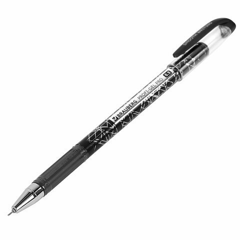Ручка гелевая BRAUBERG "Profi-Gel PRO", ЧЕРНАЯ, линия письма 0,4 мм, игольчатый наконечник 0,5 мм, печать на корпусе, 144124