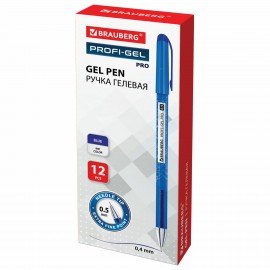 Ручка гелевая BRAUBERG "Profi-Gel PRO", СИНЯЯ, линия письма 0,4 мм, игольчатый наконечник 0,5 мм, печать на корпусе, 144125