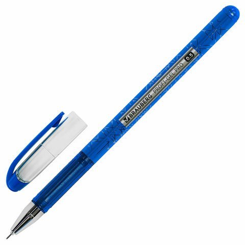 Ручка гелевая BRAUBERG "Profi-Gel PRO", СИНЯЯ, линия письма 0,4 мм, игольчатый наконечник 0,5 мм, печать на корпусе, 144125