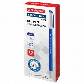 Ручка гелевая BRAUBERG "Profi-Gel SOFT", СИНЯЯ, линия письма 0,4 мм, стандартный наконечник 0,5 мм, прорезиненный корпус SOFT-TOUCH, 144130