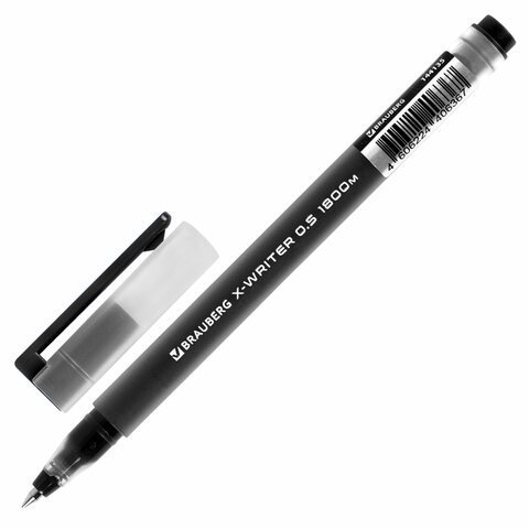 Ручка гелевая BRAUBERG "X-WRITER 1800", УВЕЛИЧЕННАЯ ДЛИНА ПИСЬМА 1 800 м, ЧЕРНАЯ, стандартный узел 0,5 мм, 144135