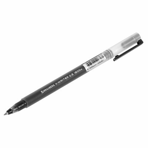 Ручка гелевая BRAUBERG "X-WRITER 1800", УВЕЛИЧЕННАЯ ДЛИНА ПИСЬМА 1 800 м, ЧЕРНАЯ, стандартный узел 0,5 мм, 144135