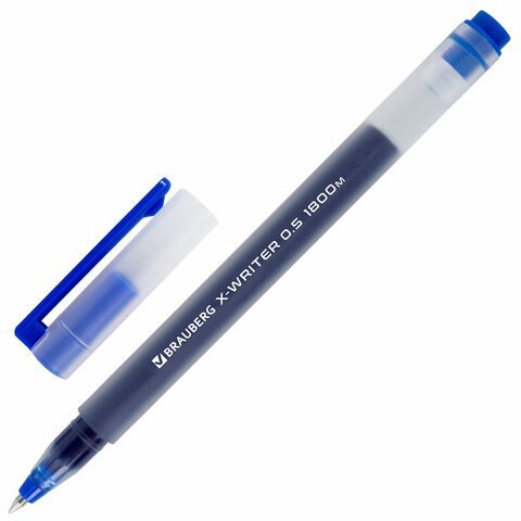 Ручки гелевые BRAUBERG "X-WRITER 1800", УВЕЛИЧЕННАЯ ДЛИНА ПИСЬМА 1 800 м, СИНИЕ, КОМПЛЕКТ 10 ШТУК, стандартный узел 0,5 мм, 144137