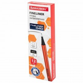 Ручка капиллярная (линер) ЧЕРНАЯ, BRAUBERG "FINE 040", шестигранная, линия письма 0,4 мм, 144139