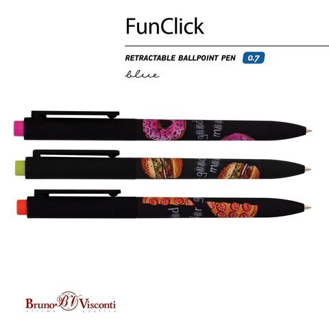 Ручка шариковая автоматическая BRUNO VISCONTI "FunClick", СИНЯЯ, "Food", ассорти, линия письма 0,5 мм, 20-0297/04