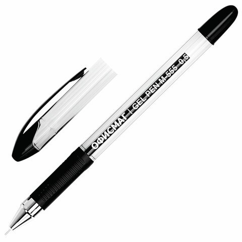 Ручка гелевая с грипом ОФИСМАГ M-555, ЧЕРНАЯ, игольчатый наконечник 0,5 мм, линия 0,35 мм, 144213