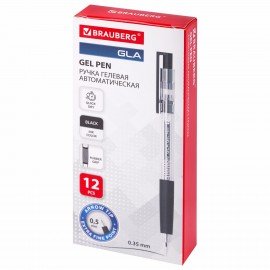 Ручка гелевая автоматическая с грипом BRAUBERG "GLA", ЧЕРНАЯ, стандартный узел 0,5 мм, линия письма 0,35 мм, 144215