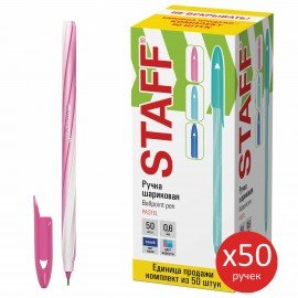 Ручка шариковая STAFF "CANDY PASTEL", синяя, ВЫГОДНЫЙ КОМПЛЕКТ 50 шт., узел 0,6 мм, линия 0,3 мм, 144238