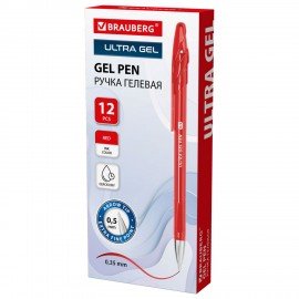 Ручка гелевая BRAUBERG "ULTRA GEL", КРАСНАЯ, стандартный наконечник 0,5 мм, линия письма 0,35 мм, 144267