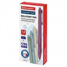 Ручка шариковая автоматическая с грипом BRAUBERG "COMFORT GRIP", СИНЯЯ, игольчатый наконечник 0,7 мм, линия письма 0,35 мм, 144323