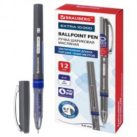 Ручка шариковая BRAUBERG "EXTRA 10000", УВЕЛИЧЕННАЯ ДЛИНА ПИСЬМА 10000 МЕТРОВ, СИНЯЯ, узел 0,7 мм, линия письма 0,35 мм, 144329