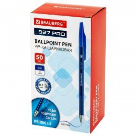 Ручка шариковая BRAUBERG "927 PRO" "WRITING 3.0", СИНЯЯ, пишущий узел 0,5 мм, линия письма 0,25 мм, 144337