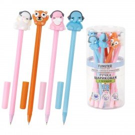 Ручка с топпером шариковая масляная FUNSTER "TOPPER MIX", СИНЯЯ, корпус ассорти, пишущий узел 0,7 мм, линия письма 0,35 мм, 144368