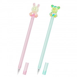 Ручка с акриловым топпером шариковая FUNSTER "BEAR&BUNNY", СИНЯЯ, ассорти, пишущий узел 0,7 мм, линия письма 0,35 мм, 144372