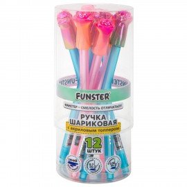 Ручка с акриловым топпером шариковая FUNSTER "KITTY PAW", СИНЯЯ, ассорти, пишущий узел 0,7 мм, линия письма 0,35 мм, 144374