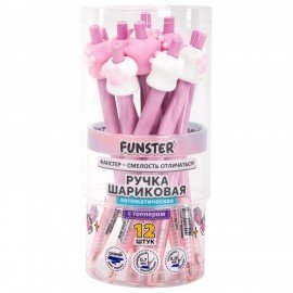 Ручка с топпером шариковая автоматическая FUNSTER "CAT PAW", СИНЯЯ, ассорти, пишущий узел 0,7 мм, линия письма 0,35 мм, 144376