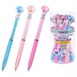 Ручка поворотная с топпером шариковая FUNSTER "SHINE BRIGHT", СИНЯЯ, ассорти, пишущий узел 0,7 мм, линия письма 0,35 мм, 144377