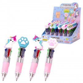 Ручка мини многоцветная с топпером шариковая автоматическая 4 ЦВЕТА FUNSTER "MIX", ассорти, пишущий узел 0,7 мм, линия письма 0,35, 144378