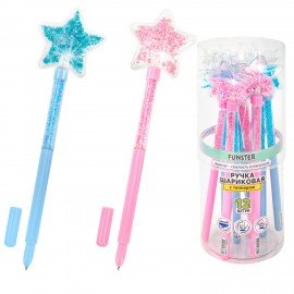 Ручка с топпером с блестками шариковая FUNSTER "MAGIC STAR", СИНЯЯ, ассорти, пишущий узел 0,7 мм, линия письма 0,35 мм, 144379