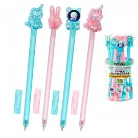 Ручка с акриловым топпером шариковая FUNSTER "ACRYL MIX", СИНЯЯ, ассорти, пишущий узел 0,7 мм, линия письма 0,35 мм, 144380