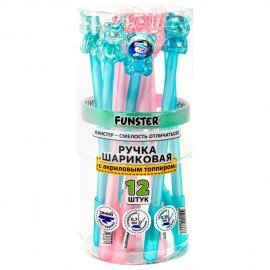 Ручка с акриловым топпером шариковая FUNSTER "ACRYL MIX", СИНЯЯ, ассорти, пишущий узел 0,7 мм, линия письма 0,35 мм, 144380