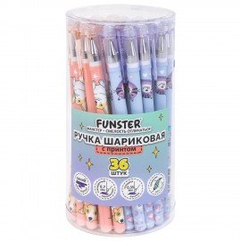 Ручка шариковая с принтом FUNSTER STICK "CUTE ANIMALS", СИНЯЯ, SOFT TOUCH покрытие, узел 0,7 мм, линия письма 0,35 мм, 144387