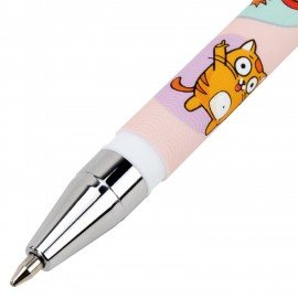 Ручка шариковая с принтом FUNSTER STICK "КОТ-ЭНТУЗИАСТ", СИНЯЯ, SOFT TOUCH покрытие, узел 0,7 мм, линия 0,35 мм, 144398