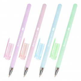 Ручки шариковые BRAUBERG "MARSHMALLOW", НАБОР 4 ШТУКИ, СИНИЕ, SOFT TOUCH покрытие, узел 0,7 мм, линия письма 0,35 мм, 144400