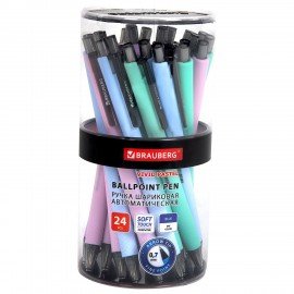 Ручка шариковая автоматическая BRAUBERG "VIVID PASTEL", корпус soft-touch, СИНЯЯ, пишущий узел 0,7 мм, линия письма 0,35 мм, 144404