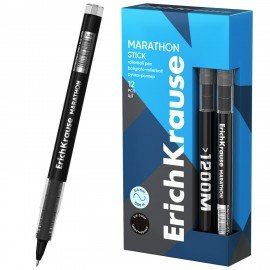Ручка-роллер Erich Krause "Marathon", ЧЕРНАЯ, ДЛИНА ПИСЬМА 1200 м, узел 0,5 мм, линия письма 0,4 мм, 62111