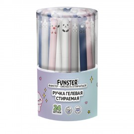 Ручка стираемая гелевая FUNSTER "CUTE ANIMALS", СИНЯЯ, корпус soft-touch ассорти, игольчатый узел 0,5 мм, линия письма 0,35 мм, 144434