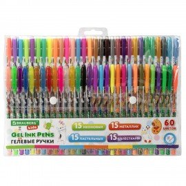 Ручки гелевые BRAUBERG KIDS "CUTE ANIMALS", НАБОР 60 ЦВЕТОВ, корпус с печатью, узел 1 мм, линия письма 0,7 мм, 144450