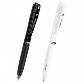 Ручка шариковая автоматическая С УДЛИНЕННЫМ ГРИПОМ BRAUBERG "BLACK & WHITE", СИНЯЯ, пишущий узел 0,5 мм, линия письма 0,35 мм, 144462
