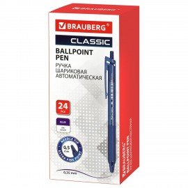 Ручка шариковая автоматическая с грипом BRAUBERG "CLASSIC", СИНЯЯ, пишущий узел 0,5 мм, линия письма 0,35 мм, 144467